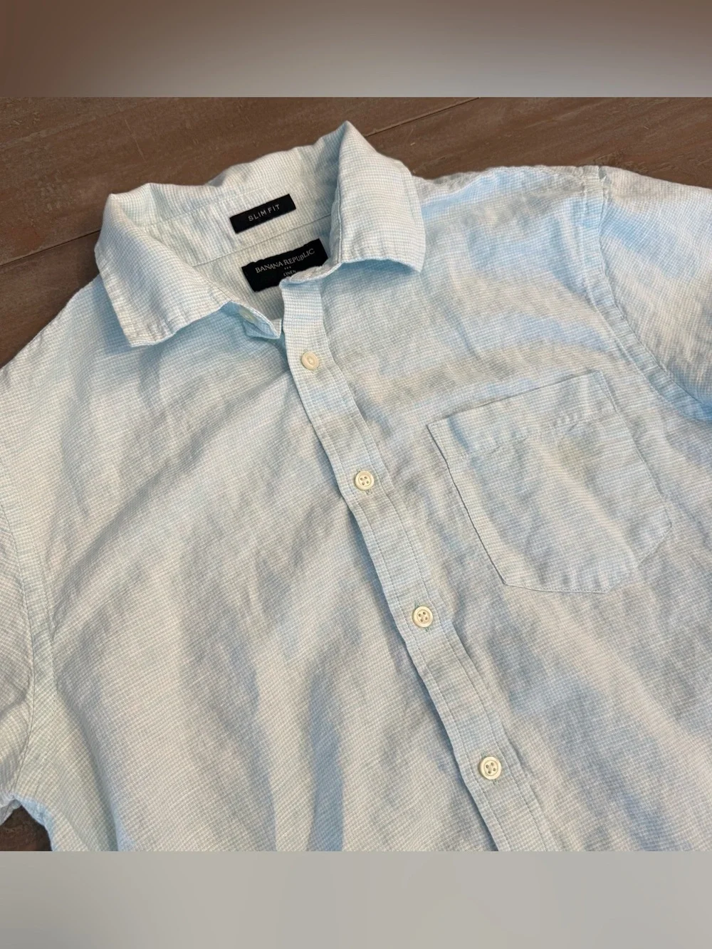 Banana Republic Slim Fit Men’s Linen Blend Button Up Shirt Sz Med Light blue